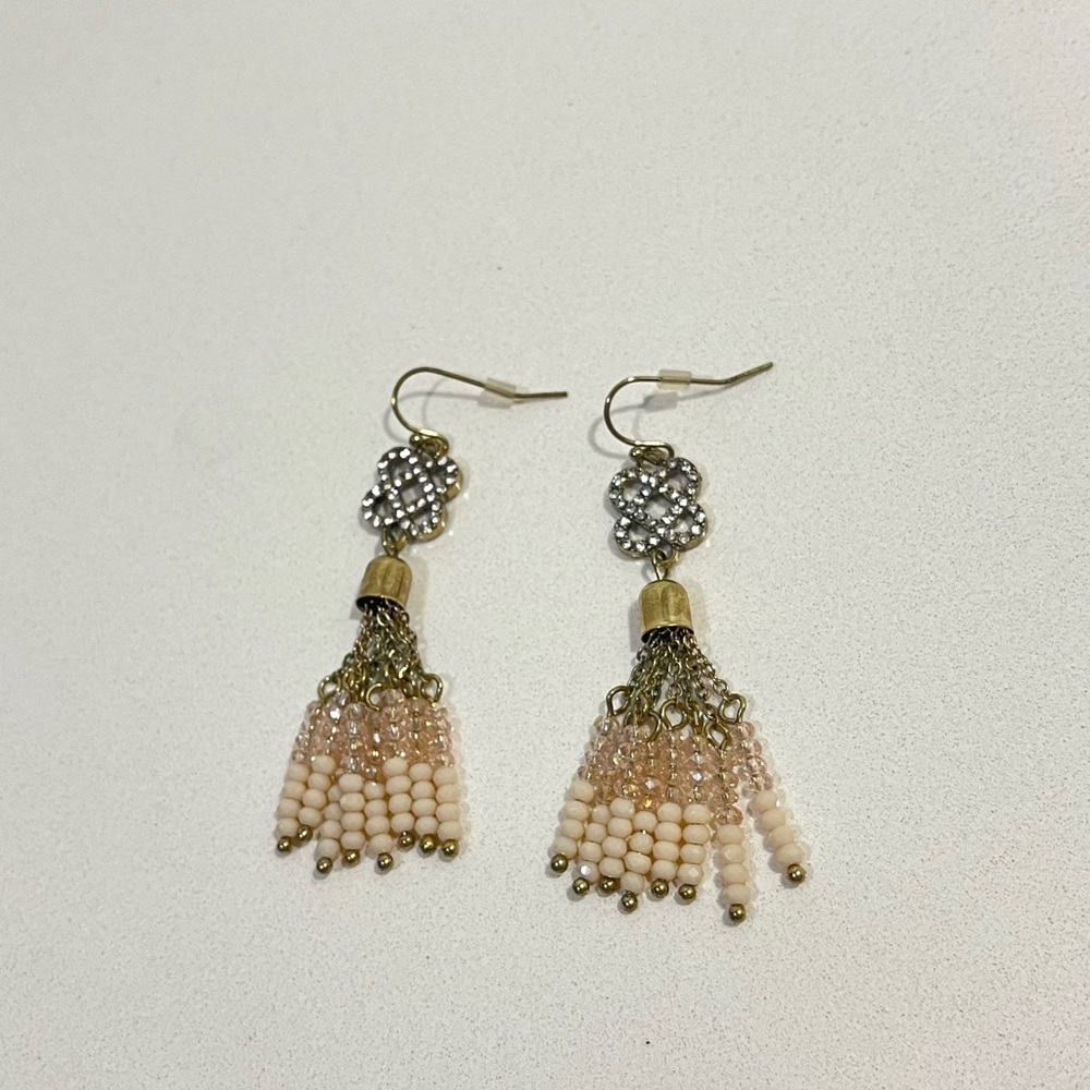 Pink and Gold Beaded Tassel Earrings